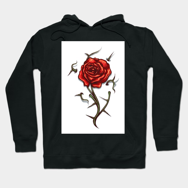 Tattoo of Red Rose Flower with thorns Hoodie by devaleta